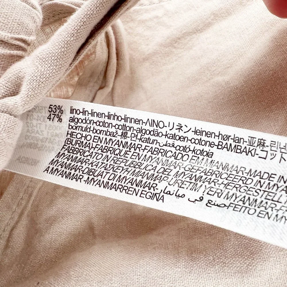 Zara Linen Wide Straight Leg Long Jumpsuit Overalls High Rise Waisted V-Neck XS - Picture 8 of 10